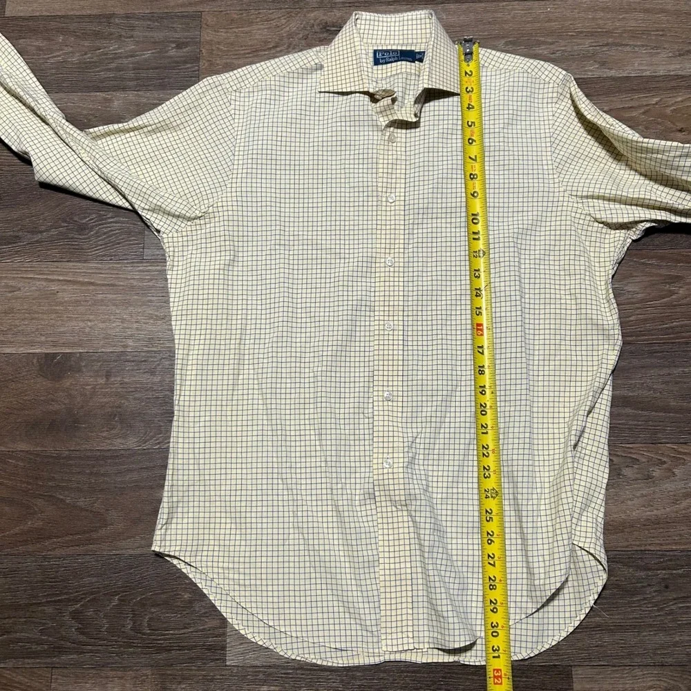 Polo Ralph Lauren Button Down Mens 16 34/35 Yellow Blue Check Spread Collar